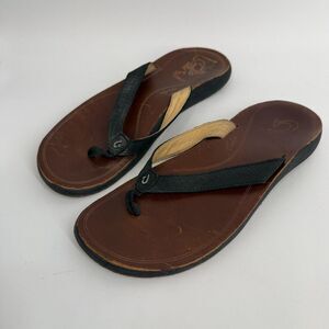 Olukai Ohana Women's 8 Flip Flops Beach Pool Comfort Thong Sandals Black Resort